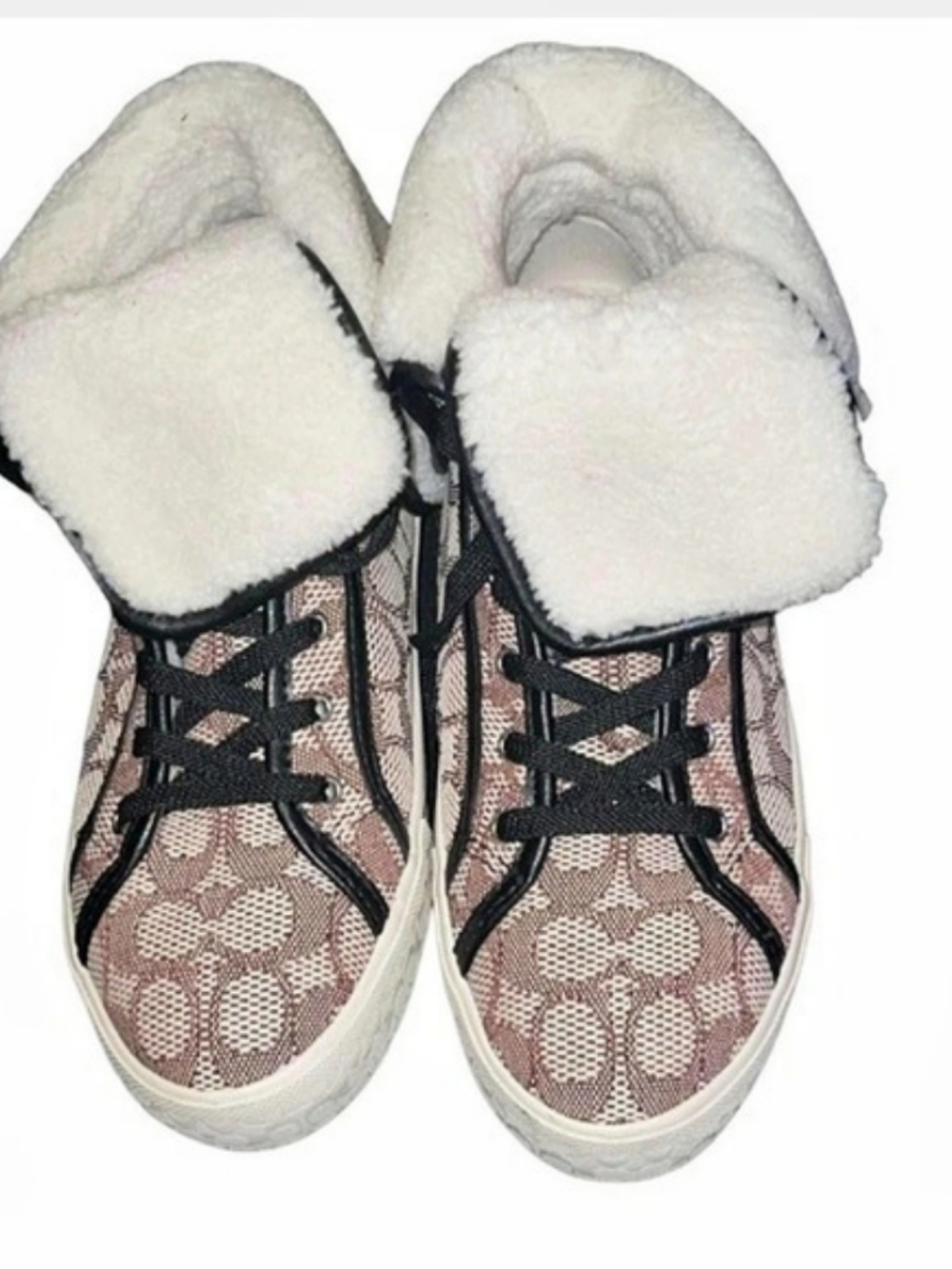 Coach Bonney Signature Shearling High Top Sneaker Sneakers in Pink & Black